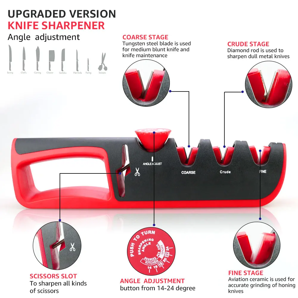 Knife Sharpener Adjustable Manual 4 Stages Scissors Sharpening Stone Kitchen Grinder knives Whetstone Angle Sharpener Tool knife sharpener,kitchen knife sharpener,knife sharpening stone,diamond sharpening stone,chainsaw sharpener tool