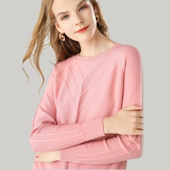 

round neck sweater women winter autumn knitted pullover long sleeves casual top blouse stretch jumper