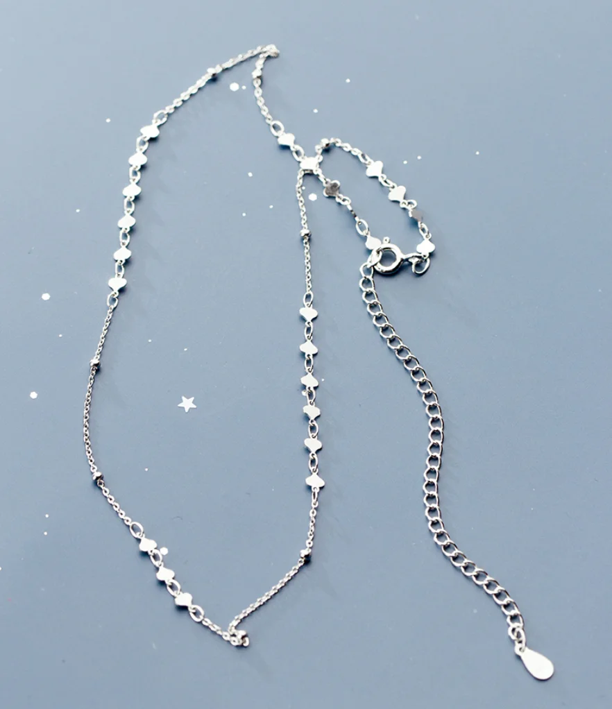 925 Sterling Silver Hearts Beads Choker Short Necklace Women A2566