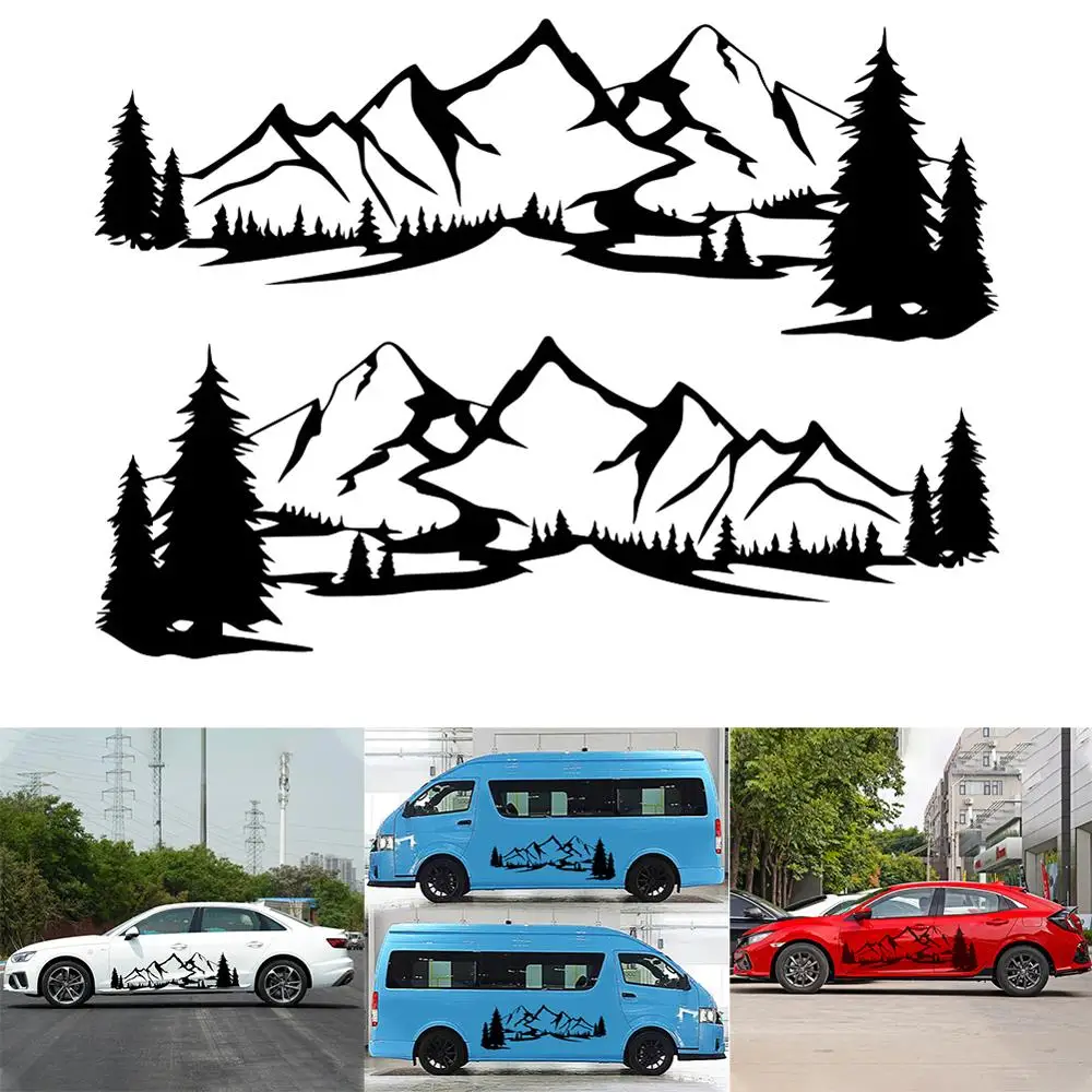 

2Pcs Universal Vinyl Car Stickers and Decals Mountain Tree Graphics Mouldings Auto Body Side Sticker Car Accessories