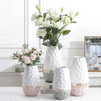 

Ripple Design Flower Vase Ceramic Gold Plated Vase Water Planting Container Home Decorative Centerpiece Wedding Gift