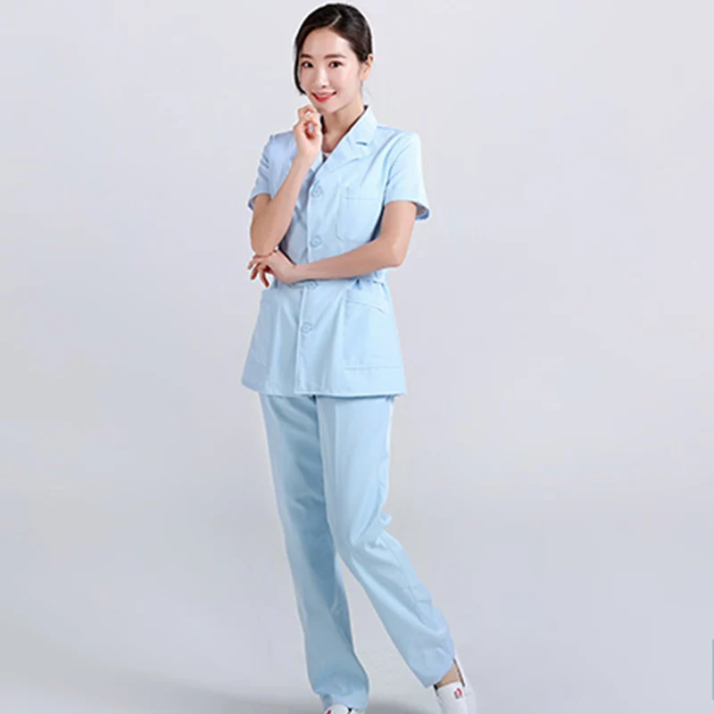 Nursing Uniforms Long Robe Hospital Medical Clothing Solid Color for Women Summer and Winter Cotton Soft Fabric Nurse coat +pant