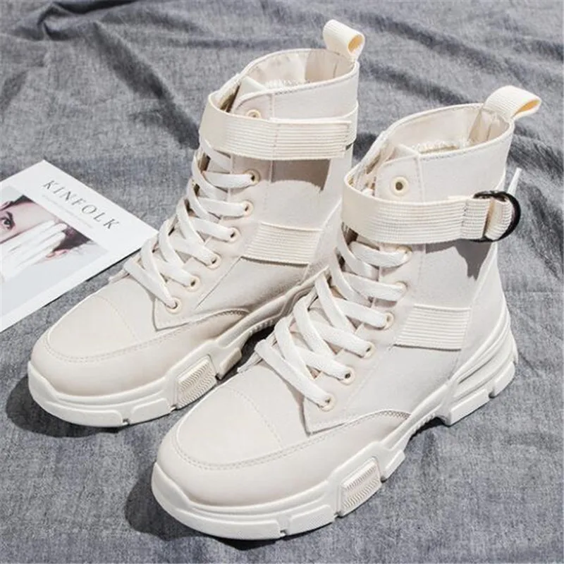 Botas para mujer informales altas de lona a la moda desenfadada, botines de mujer, deportivas, calzado de deporte, Otoño Invierno