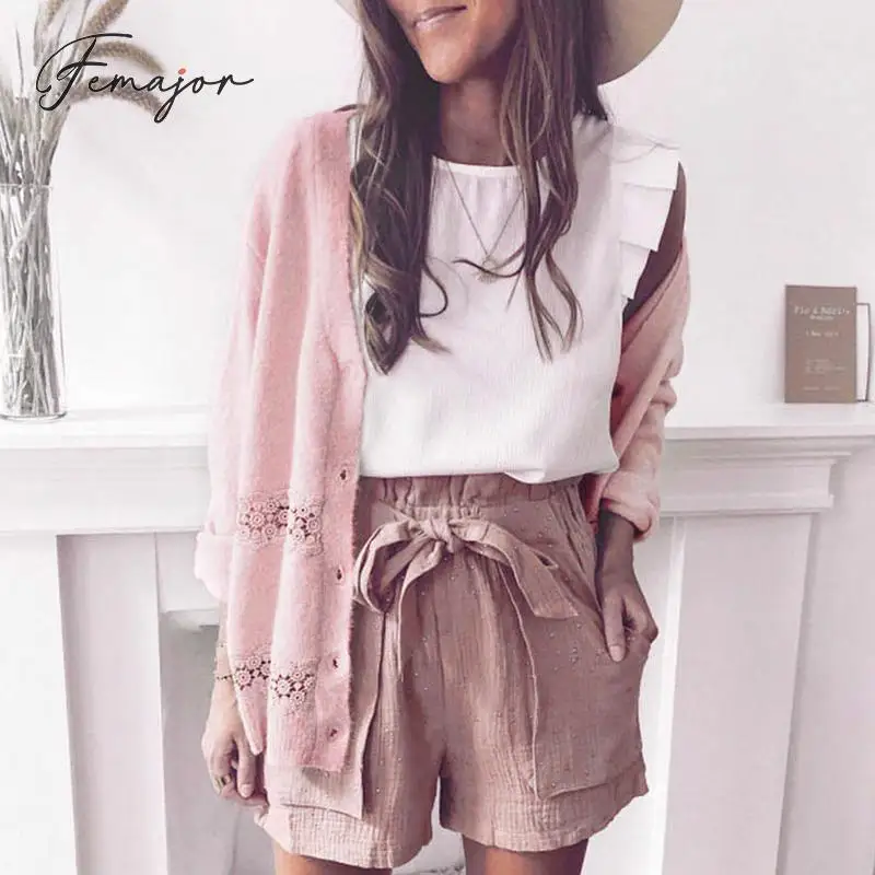 

Femajor Women Autumn Cardigans 2019 Female Fashion Lace Patchwork Sweater Jackets and Coats Ladies Knitted Outerwears Casual