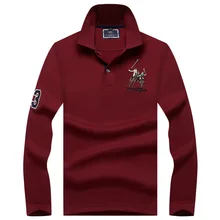 Большие размеры Для мужчин, брендовая рубашка-поло из хлопка с длинным рукавом Camisas, плотная ткань, вышивка поло летние со стоячим воротником Мужское поло рубашка