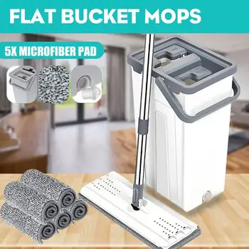

Flat Squeeze Mop and Bucket Hand-Free Wringing Floor Cleaning Mop Wet Dry Dual Use Magic Automatic Spin Self Cleaning Lazy Mop