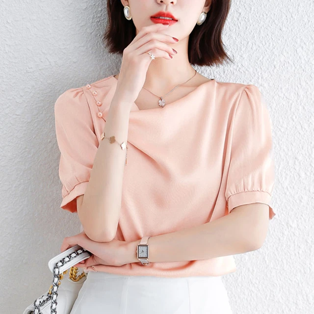 Blusas De Satin Mujer 2022 Elegant Bubble Sleeve Green Shirts Women's Pink  Heap Collar Top Fashion Korean White Clothing 0973 - AliExpress