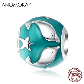 

Blue Enamel Underwater World Dolphin Starfish Round S925 Silver Charm fit Bracelet Bangle 925 Sterling Silver Sea Animal Bead
