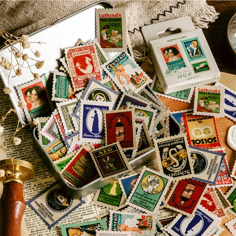 

46pcs Classic Stamp Memories Stickers Vintage Postage Note Post Sticker Creative DIY Art Decoration Adhesive Diary Journal H6584