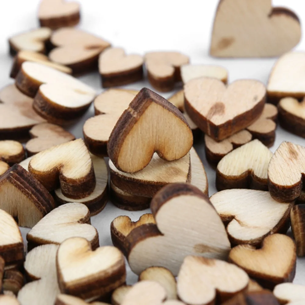 

100pcs/lot 4 Sizes Mixed Rustic Wooden Love Heart Wedding Table Scatter Decoration Craft Accessories