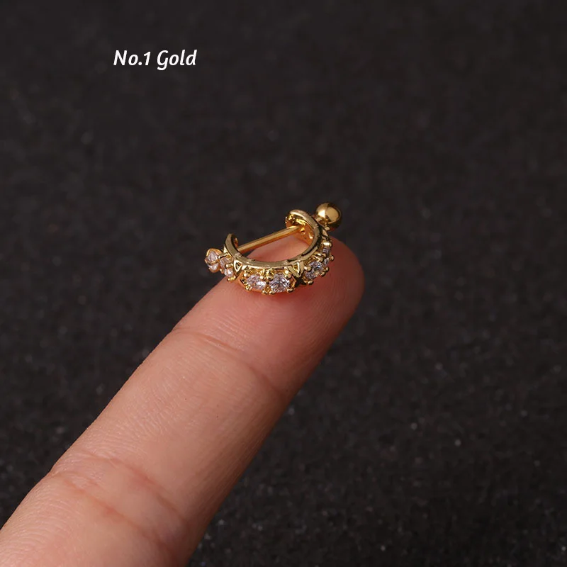 No.1 Gold 1 шт. новая корона Cz обруч хряща Huggie серьги пирсинг спираль Tragus Rook Daith Snug Conch украшения для ушного пирсинга 0,8x8 мм - Окраска металла: No.1 Gold