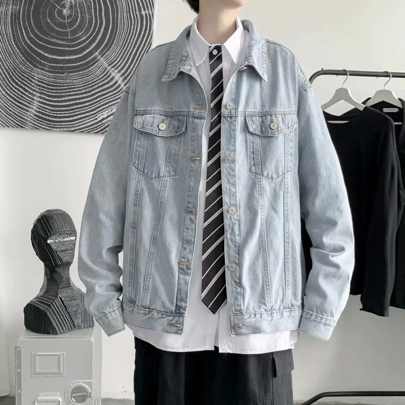 Spring Autumn Long Sleeve Black Oversized Harajuku Denim Jeans Jacket Men Clothing Fashion Korean Tops Oversized Cargo Jackets