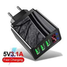 Tkey QC3.0 быстрое настенное зарядное устройство с 3 портами светодиодный интеллектуальный цифровой дисплей USB зарядка для телефона для ЕС/США Универсальный для iphone samsung