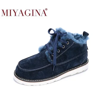 

MIYAGINA Beckham same style real suede leather lace-up winter snow boots for men 100% natural wool fur lined winter shoes