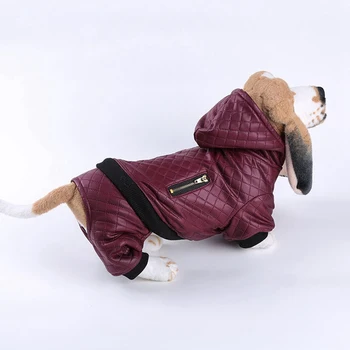 

Pet Two Pieces Winter Warm Leather Clothes Zipper 2 Legged Tops And Thickening Pants For Dogs