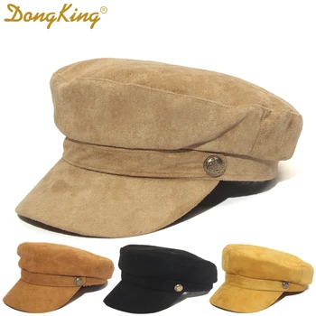 

Winter Women‘s Military Cap Autumn Suede Octagonal Cap Suede Flat Top Military Caps Navy Hats berets hat Top Quality Solid Cap