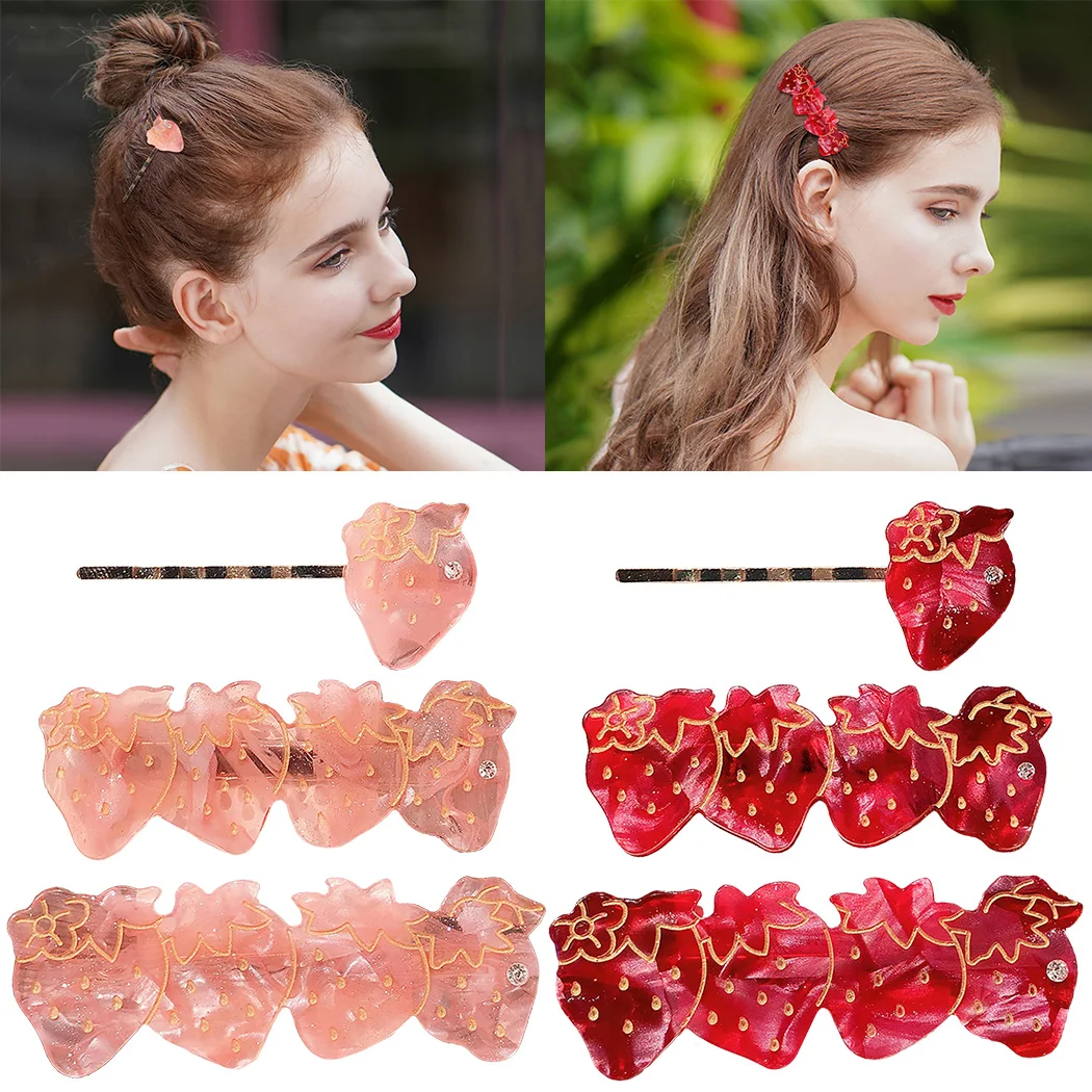 Новинка, 6 шт., японский ацетат, заколка для волос, милая Клубничка, заколка для волос, заколка Шпилька, аксессуары для волос для женщин и девочек