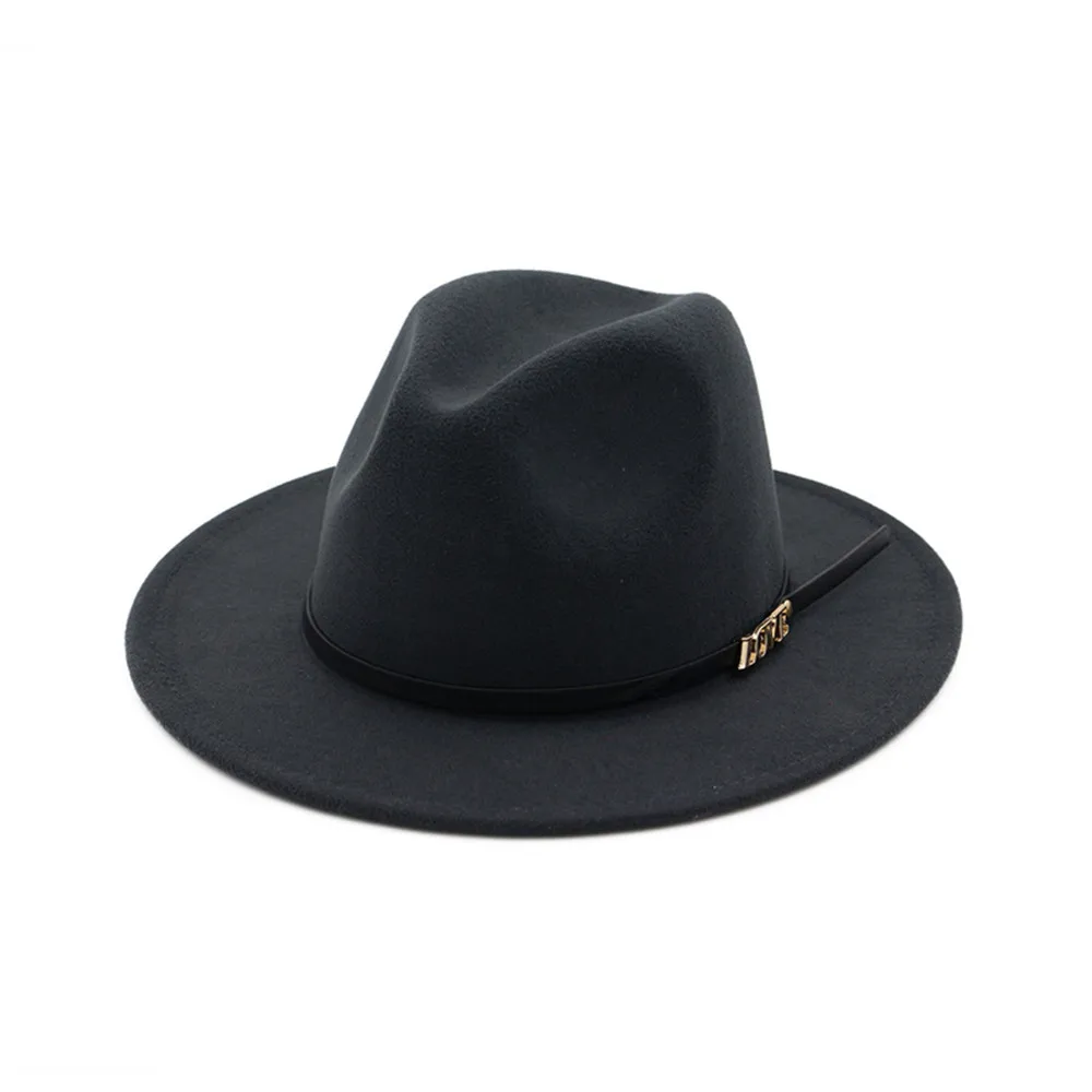Dark Gray Женская Мужская шерстяная шляпа Fedora широкая шляпа джентльмен шляпа элегантная женская шапка на осень зиму - Цвет: Dark Gray