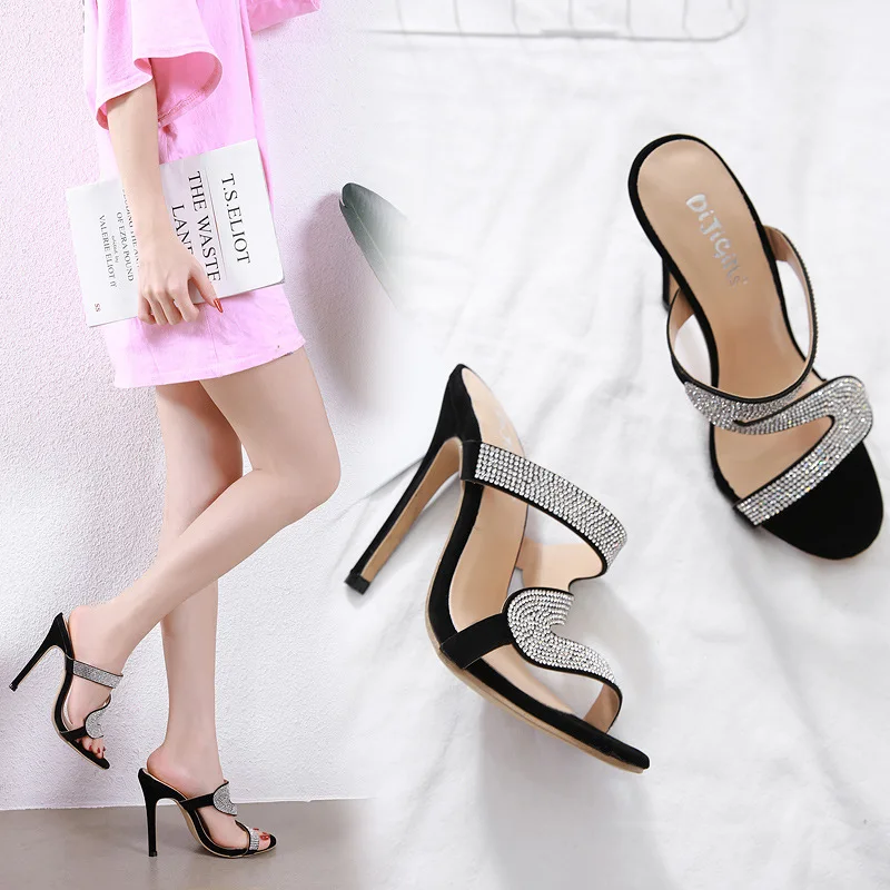 

2019 Western Style Auto Show Model Sexy High Heel Shoes Man-made Diamond High-heeled Sandals Comfortable Versatile Sandals Women