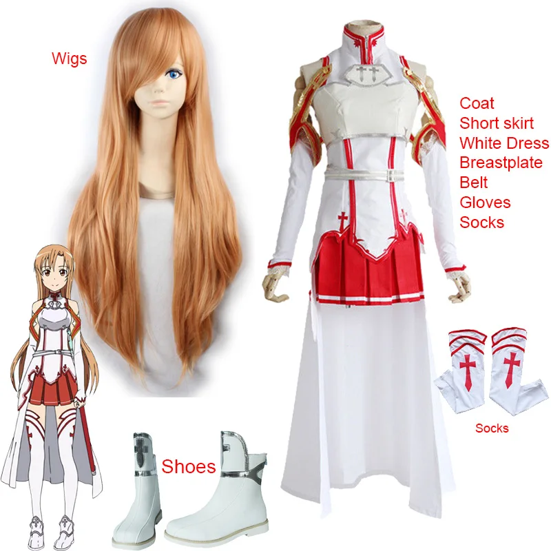 Anime Sword Art Online Asuna Yuuki Cosplay Costumes Uniform for Halloween SAO Asuna Battle Suit Outfits with Wig and Shoes0 (1)
