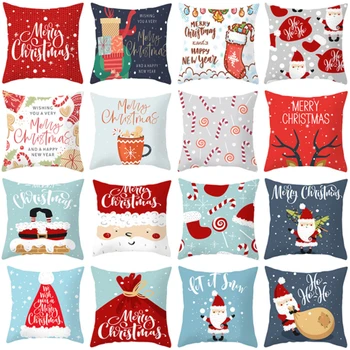

Merry Christmas Pillow Case Square Pillow Cover Polyester Decorative Pillowcase Santa Claus Elk Cushion Cover Adornos De Navidad