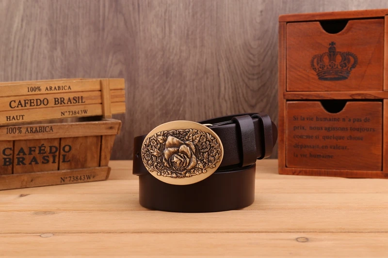 2020 flower belt men high quality full grain cowhide genuine leather waist belt 3.8 cm wide strap belts for women luxury leaf