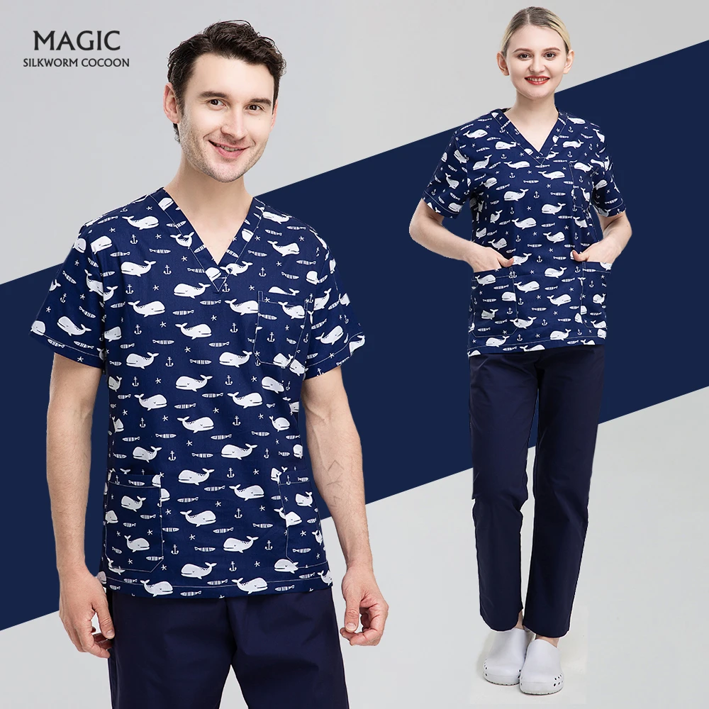 Scrubs Tops V Neck Pet Beauty Salon Uniform Spa Lab Shirt Print Scrub Tops  100%Cotton Health Workers Wear Medical Doctor Clothes|Nurse Uniform| -  AliExpress