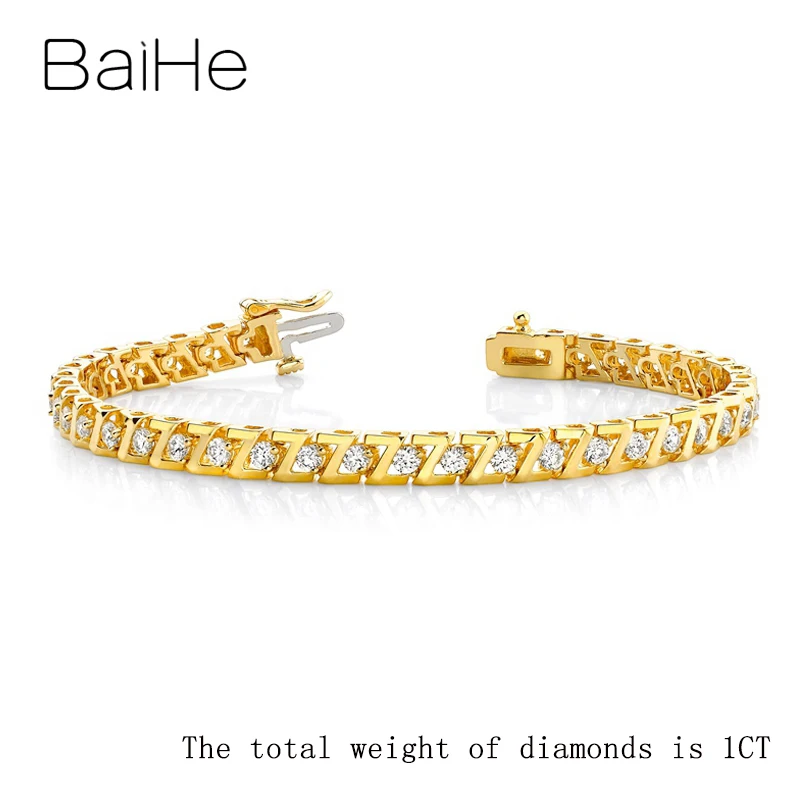 1ct Yellow Gold BAIHE Solid 18K Белый/Желтый/розовое золото около 1ct/2ct/3ct H/SI натуральные бриллианты женские модные ювелирные изделия Подарочный браслет - Цвет камня: 1ct Yellow Gold