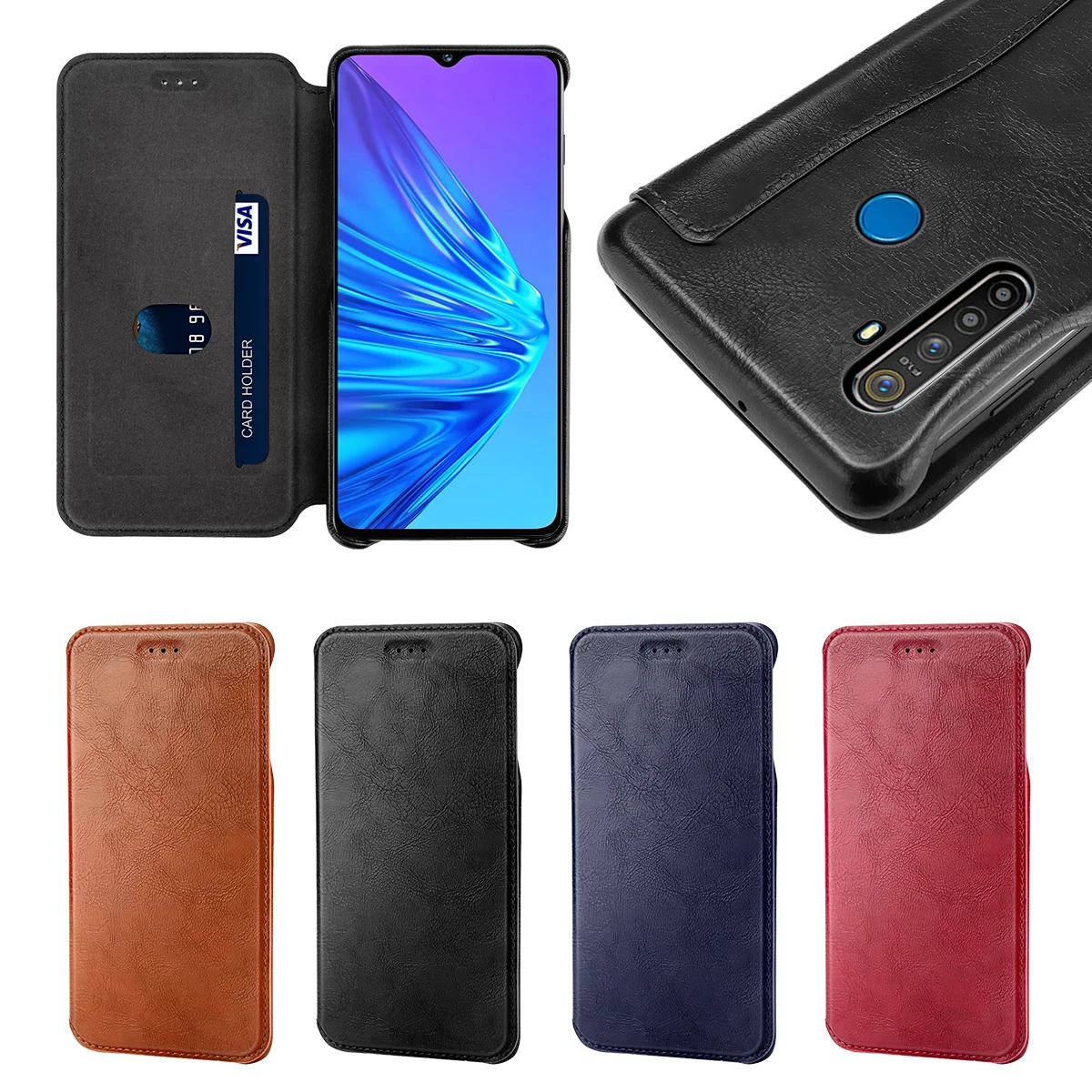 

For Oppo Realme 5 Case Business Leather Flip Stand 360 Degree Protection Shockproof Wallet Cover For Oppo Realme X Case Card