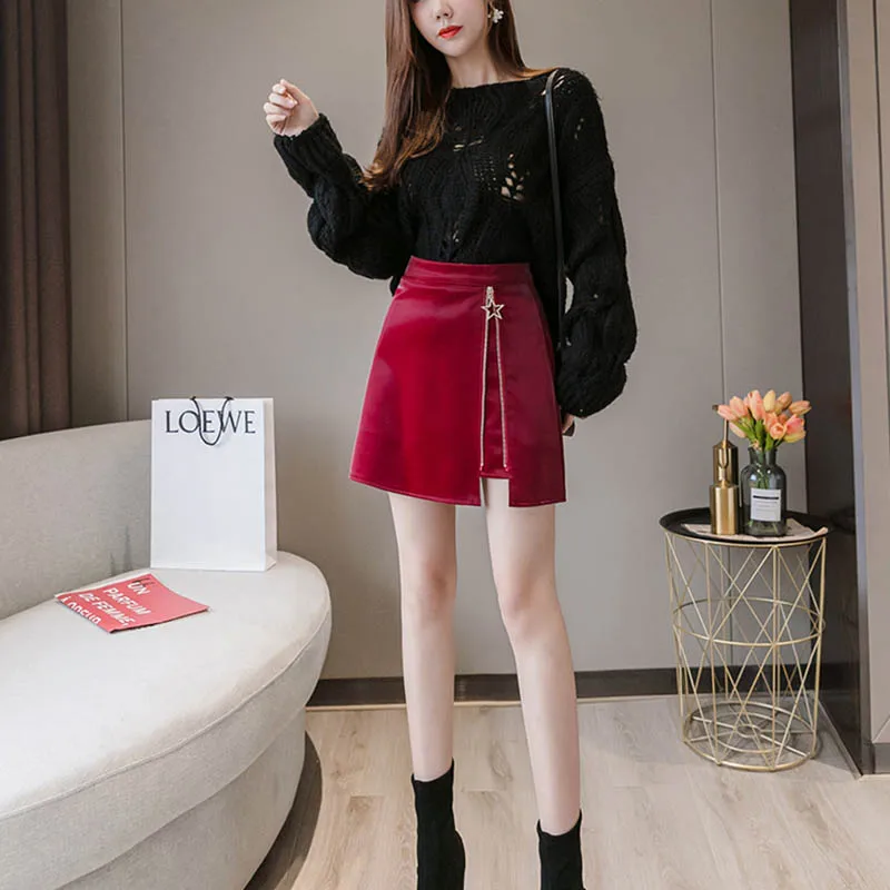 Women Skirts Basic Chic Skirts Summer Women Cute Sweet Girls Small Leather Skirts A-line Skirts Bright Mini Skirts clothing pard