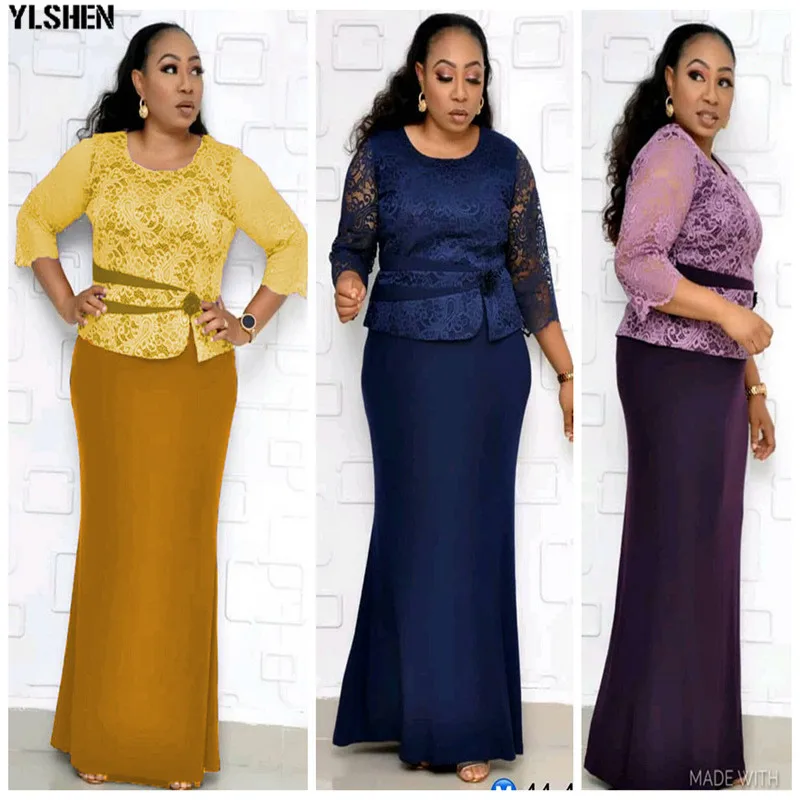Christmas African Dresses For Women Rose Lace Africa Dress African Clothes Long Maxi Dress High Quality Robe Africaine Clothing 03