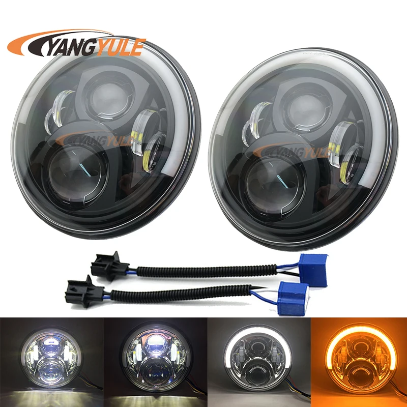 

1 pair 6000K 7inch Black Round LED Headlight with Hi-Lo Beam for Jeep Wrangler JK TJ LJ CJ Hummer H1 H2
