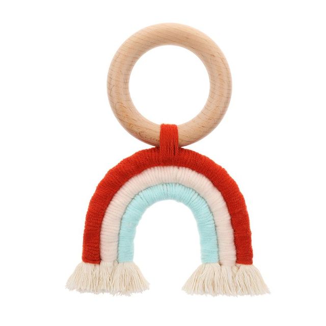 Teething Ring Rainbow Wooden Boho Baby Teether Stroller Toys Shower Gift D7YD
