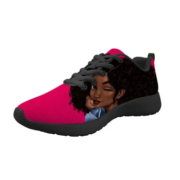 

Cusotm Print Flat Shoes Women Black Art African Girls Printing Sneakers Ladies Mesh Flats Teenagers Lace-up Shoes for Female