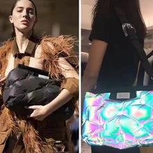 Высококачественная Женская Лазерная Сумка-тоут, космические хлопковые сумки, Дамская осенне-зимняя повседневная сумка через плечо, пуховая сумка с перьями и верхней ручкой