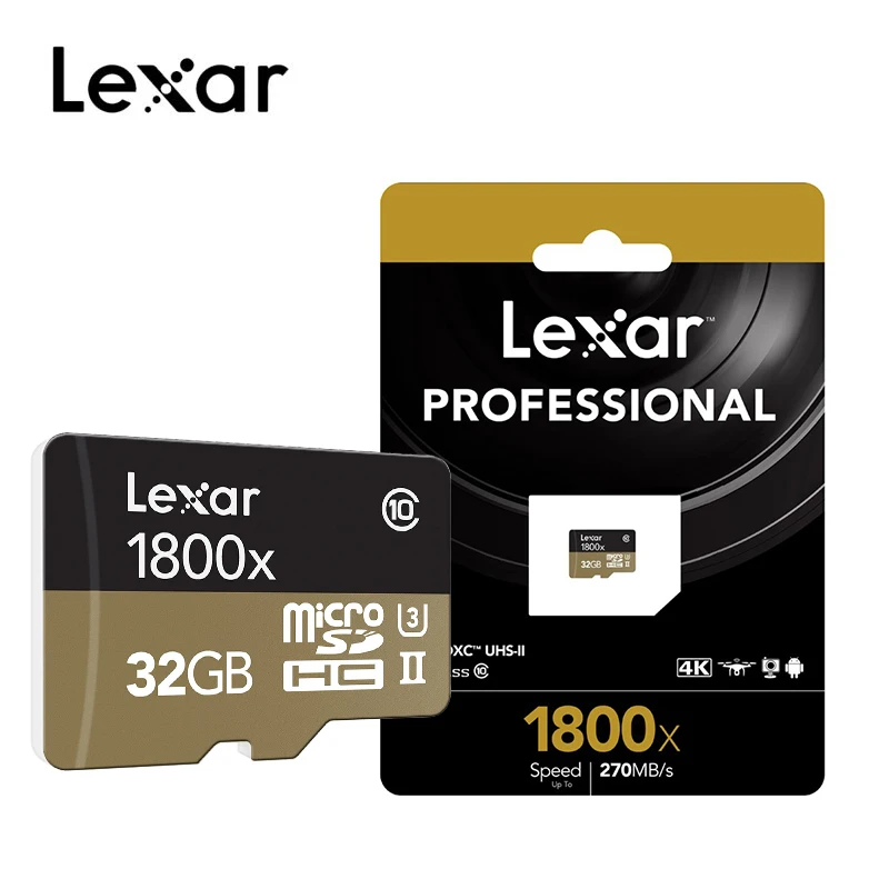 Lexar 1800x32 ГБ, 64 ГБ, Micro SDXC карты 270 МБ/с. U3 Профессиональный ...