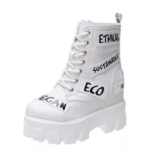 

2021 Winter Women Thick Sole Ankle Boots Platform Canvas Boots Women's 9cm High Heels Wedge Boots Shoes Woman Sneakers 34-39