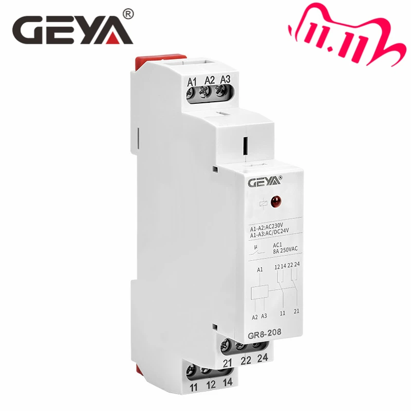 Вспомогательное реле GEYA на din рейке GR8 AC DC 24 В промежуточный переключатель 8A 16A SPDT