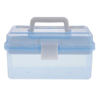 

2 Layer Plastic Sewing Painting Tools Storage Box Organizer with Handle Blue