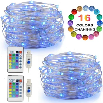 

Remote Control Fairy Led String Lights 16 Colors USB 5m/10m Christmas Garland Outdoor Light for Wedding Xmas Party Decoration