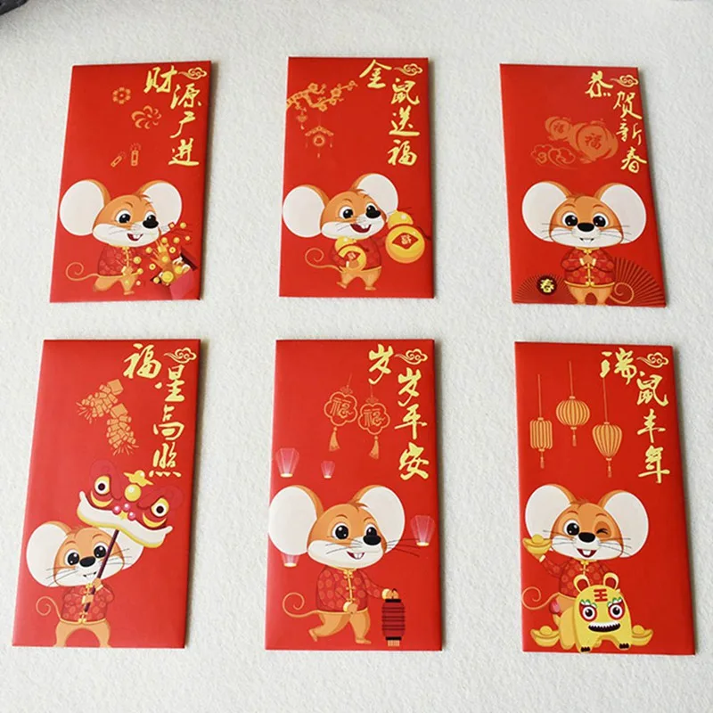 6 шт./компл. китайский год красный конверт для денег года, бело-серые кисточки пакет мешки