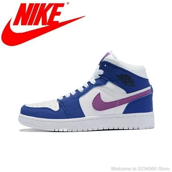 

Original NIke Air Jordan 1 AJ1 women's comfortable shoes white blue purple mid-cut basketball shoes size 36-39