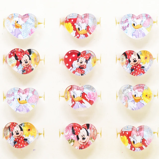 12pc/Lot Disney Princess Rings Acrylic Crystal Minnie Mouse Party Favors Frozen Kids Finger Rings Seal Stamper Kids DIY Gifts 12pcs K