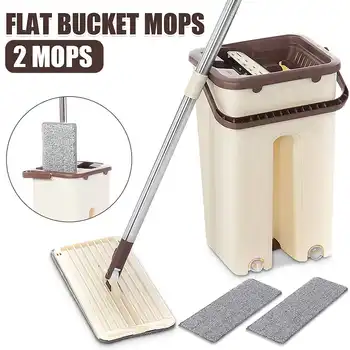 

Automatic Spin Self Cleaning Mops Free Hand Mop with Bucket Wet & Dry Usage Squeeze Flat Mop Home Kitchen Floor Cleaner Tools