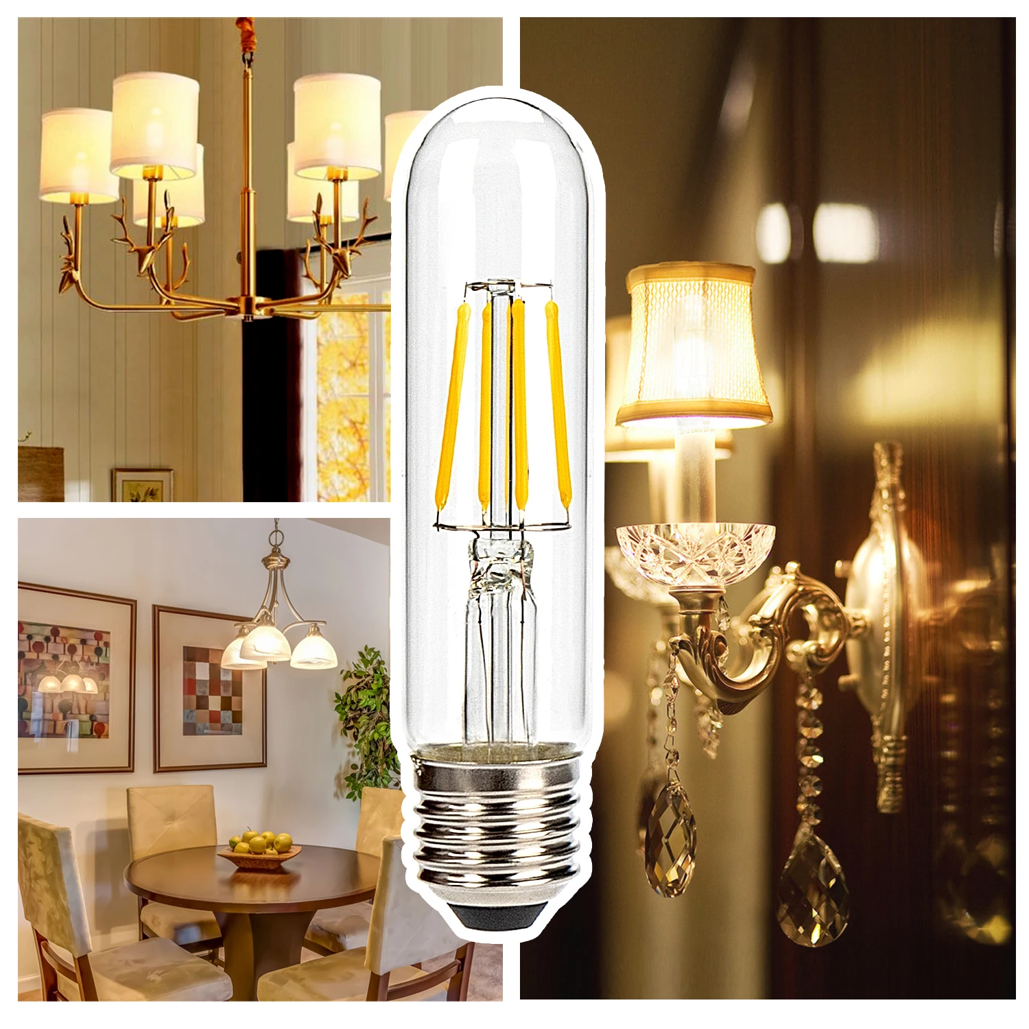 

LED Filament light 120V 220V E27 Retro Edison bulbs bombillas Holiday Restaurant Hotel Decor chandelier lighting T30 125 4W lamp