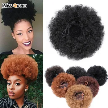 

8inch Short Afro Puff Synthetic Hair Bun Chignon Hairpiece For Women Drawstring Ponytail Kinky Curly Updo Clip Hair Extensions