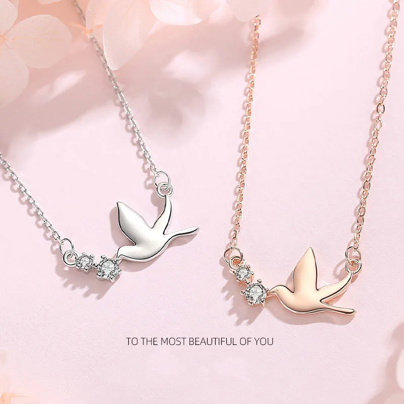 

Peace White Pigeon Chic S925 Sterling Silver Cubic Zirconia Clavicle Chain Necklace For Women Girls Trendy Fashion Jewelry