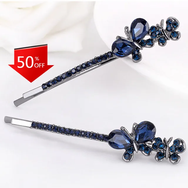 1 Pair Rhinestone Butterfly Hair Clip Girls Barrette Square Hairpins Women Metal Maple Leaf Hairclips Hair Accessories Dropship