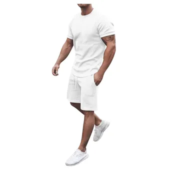 2025 Summer New Men Casual Shorts Sets Short Sleeve T Shirt +shorts Solid Male Tracksuit Set Men's Brand Clothing 2 Pieces Sets 2