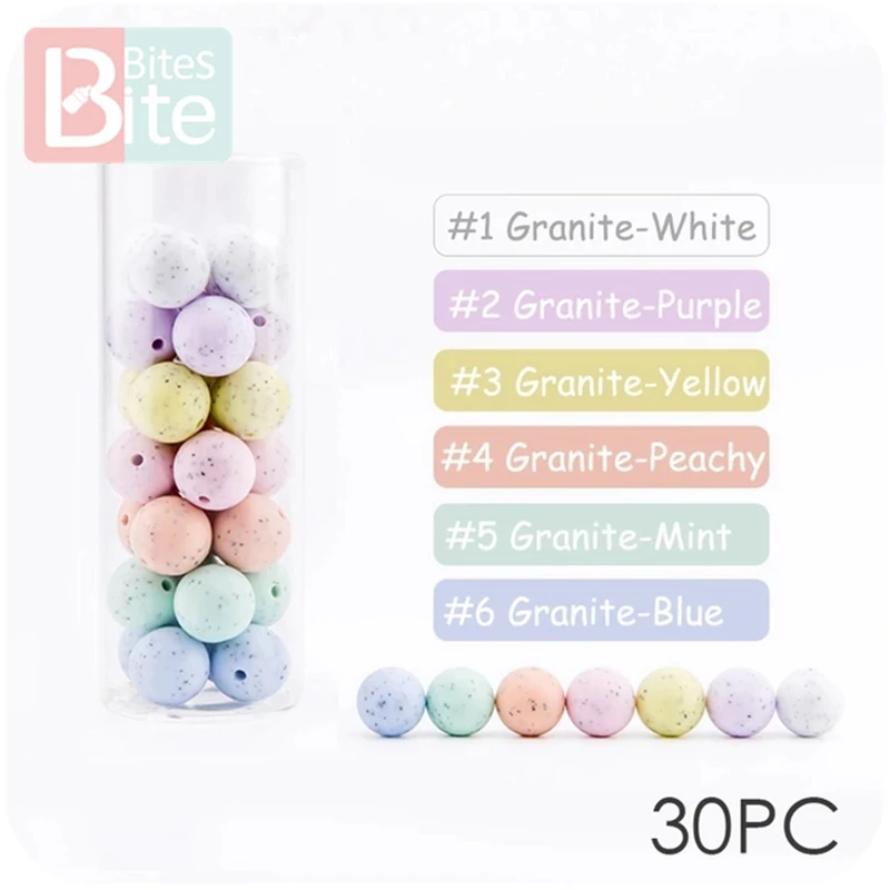 Mix Granite 30 шт. 12 мм силиконовые бусины жемчуг силиконовые пищевые, Прорезывание Зубов Бусины DIY кормящих браслет силиконовые крошечные стержни детский прорезыватель BPA бесплатно - Цвет: Mix Granite